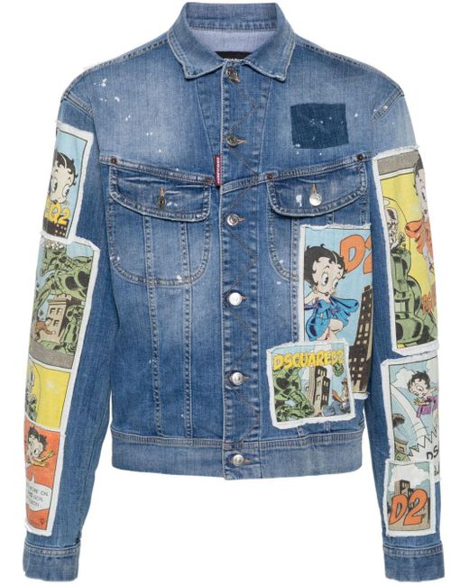 DSquared² Blue Betty Boop Patchwork Denim Jacket for men