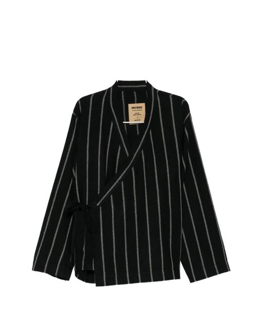 Uma Wang Black Vertical-Stripe Wrap Blazer