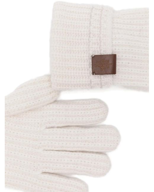 Eleventy White Ribbed-Knit Logo-Patch Gloves for men