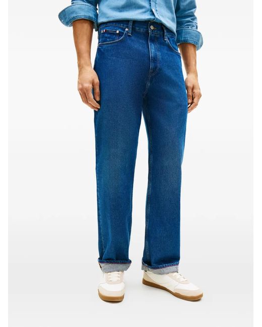 Tommy Hilfiger Blue Logo-Patch Straight-Leg Jeans for men
