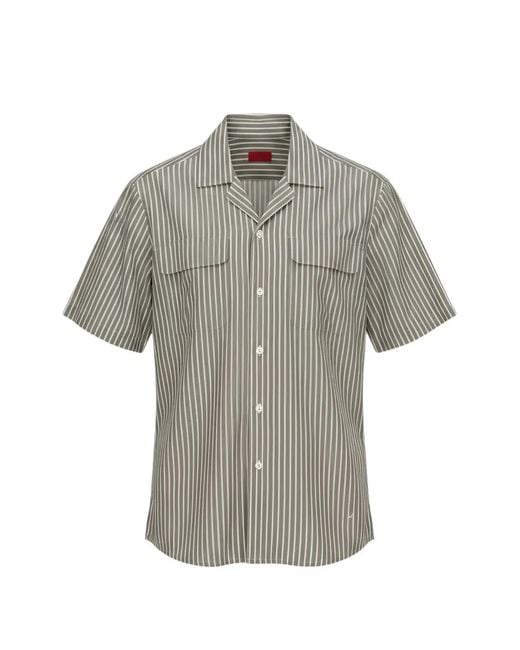 Isaia Gray Striped Short-Sleeve Shirt for men