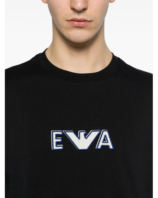 Emporio Armani Black Logo-Embroidered T-Shirt for men