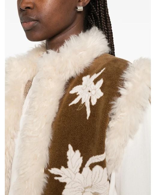 Forte_forte Natural Veste À Fleurs En Intarsia Et Finitions En Peau Lainée