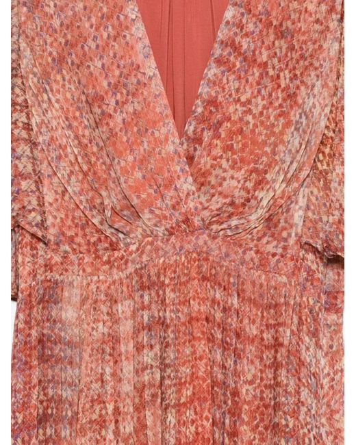 Ba&sh Pink Romance Pleated Print Midi Dress