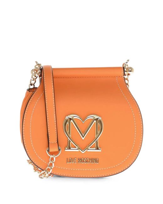 Love Moschino Orange Mini Logo-Plaque Chain-Strap Shoulder Bag