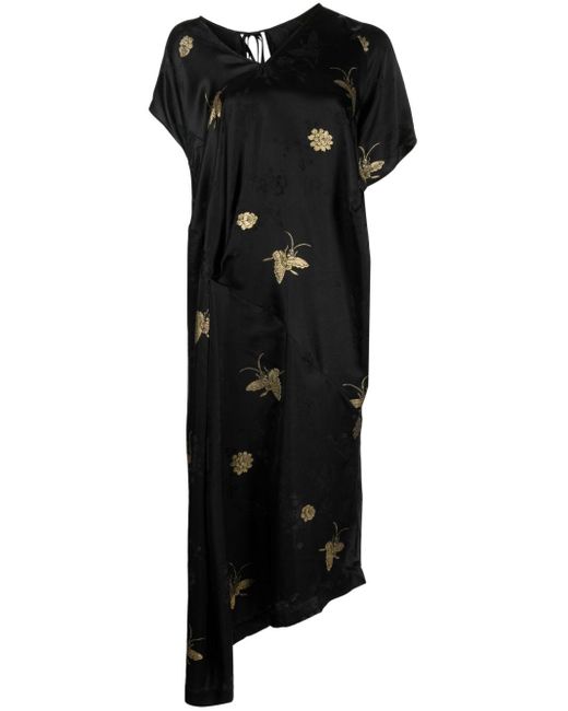Uma Wang Black X Onefifteen Embroidered Asymmetric Dress