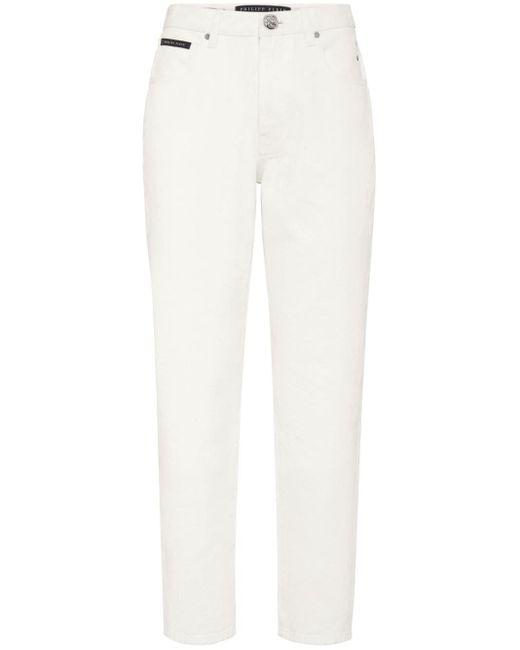 Philipp Plein White Straight-Leg-Jeans mit hohem Bund