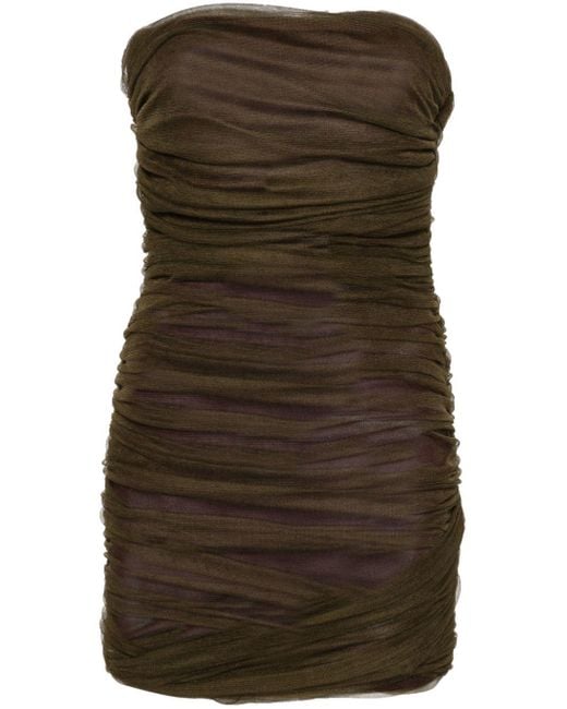 Saint Laurent Brown Ruched-detail Strapless Dress