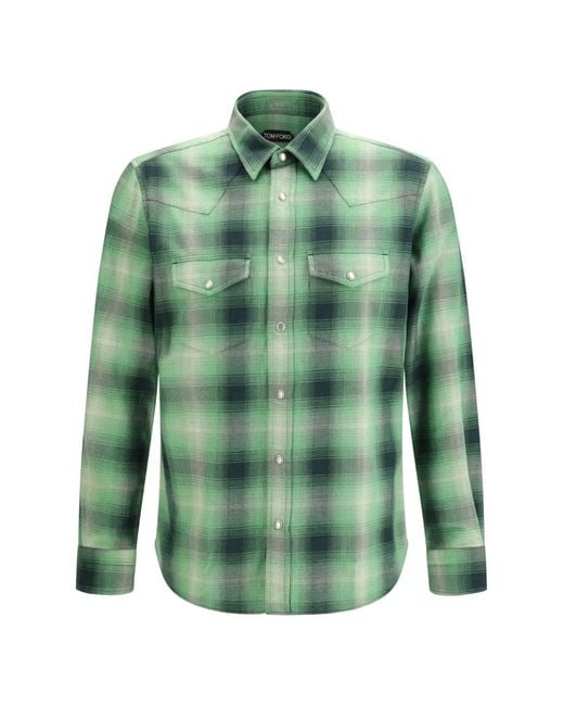 Tom Ford Green Checked Slim Shirt for men