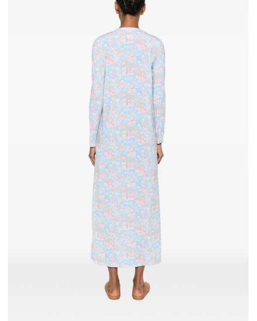 Caliban Blue Floral-Print Long-Sleeve Midi Dress