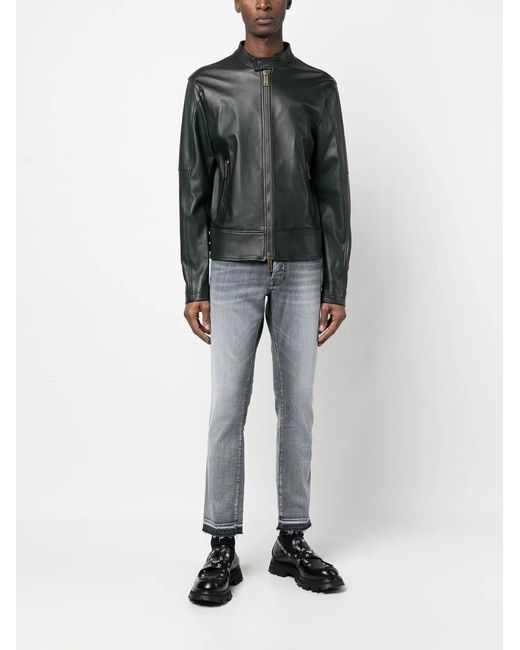 DSquared² Black Leather Biker Jacket for men