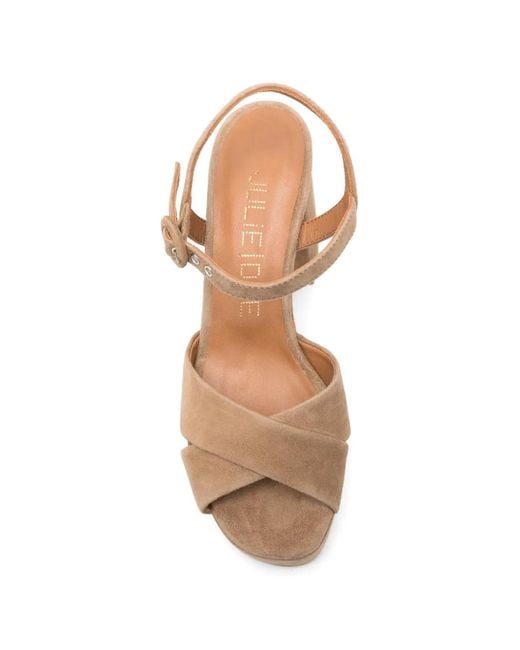Julie Dee Natural Platform-Heel Crossover-Strap Sandals