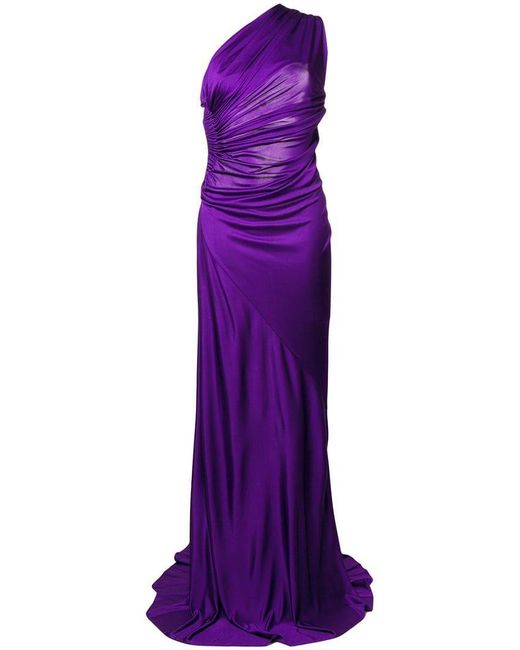 Roberto Cavalli Purple Slit One-shoulder Dress