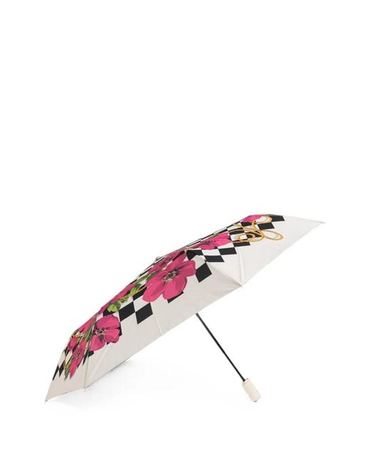 Moschino Pink Floral-Motif Checkered Umbrella
