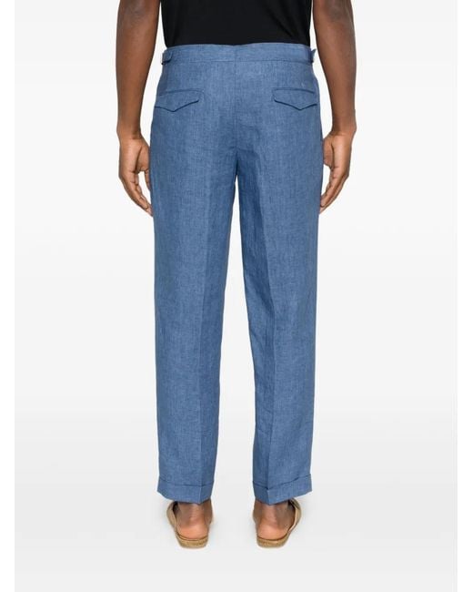 Briglia 1949 Blue Pleated Slub-Texture Trousers for men