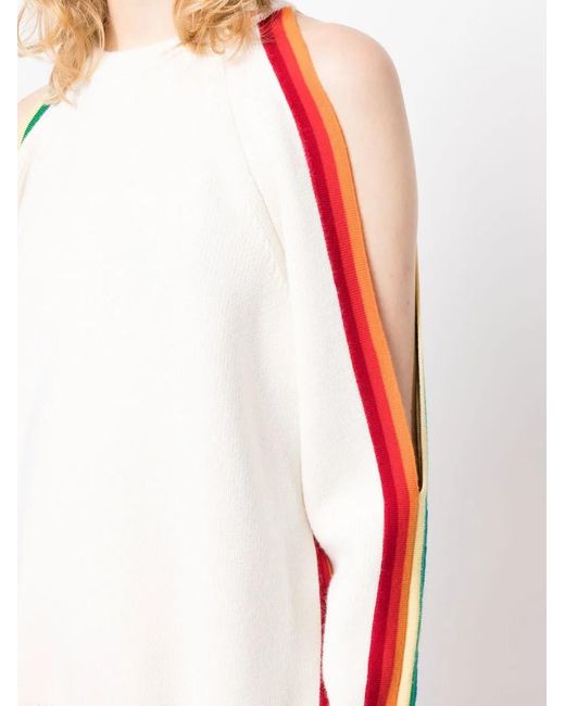 Monse White Striped Cold-Shoulder Jumper