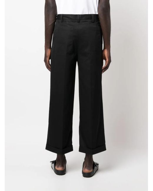 PT Torino Black Pleated-Edge Cropped Trousers for men
