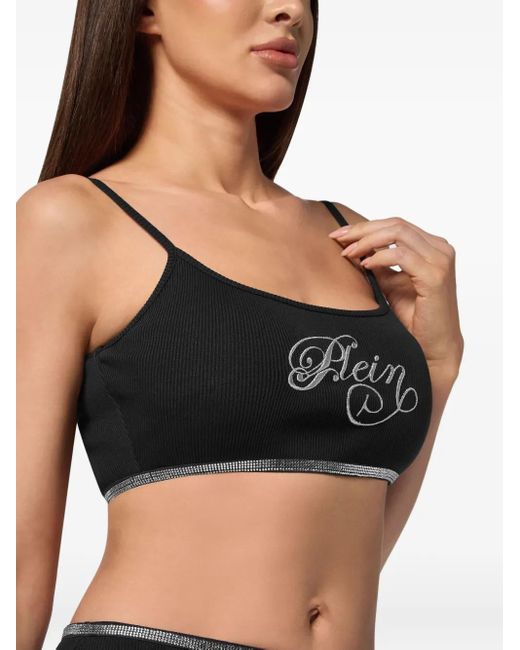 Philipp Plein Strass Signature Mini-Tanktop in het Black