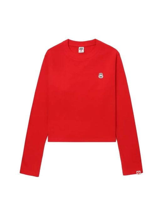 A Bathing Ape Red Long-Sleeved Graphic Top