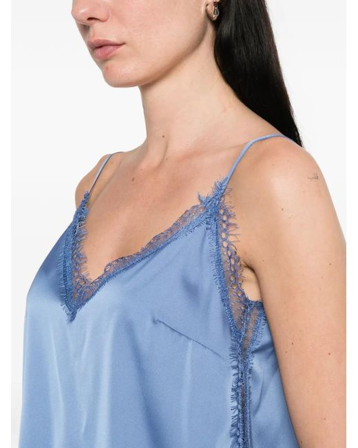 Imperial Blue Lace-Detail V-Neck Top