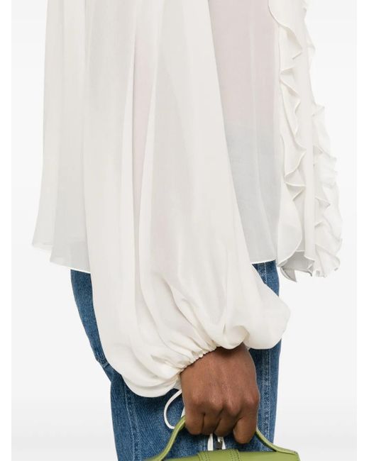 Blumarine White Georgette Ruffled Blouse