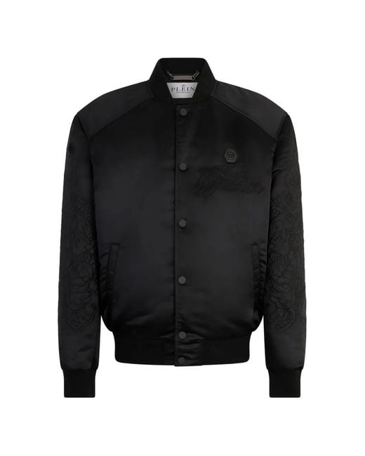 Philipp Plein Black Rear-Embroidered Bomber Jacket for men