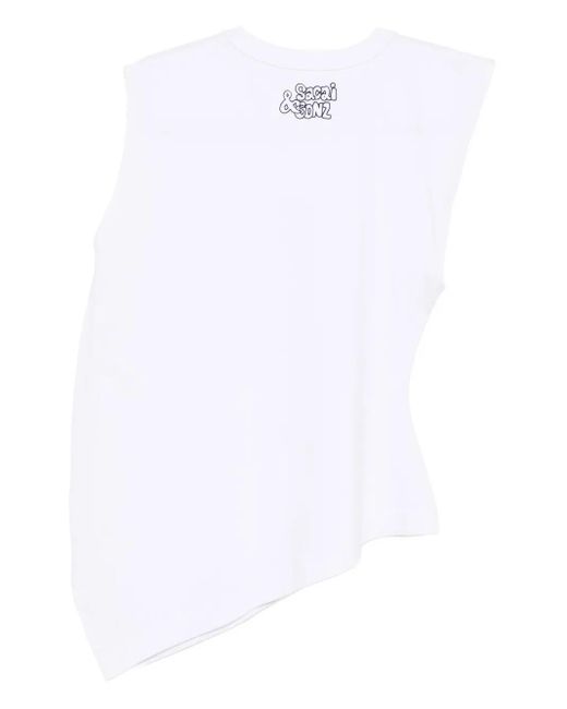Sacai White Graphic-Print Asymmetric Top