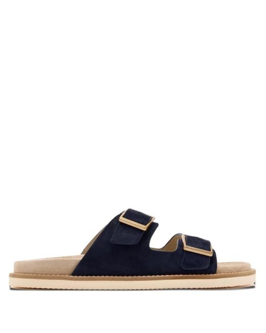 Brunello Cucinelli Blue Double-Buckle Suede Sandals for men