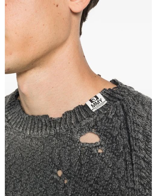 Maison Mihara Yasuhiro Black Distressed Crew-Neck Sweater for men