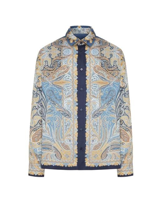 Etro Blue Paisley-Print Cotton Shirt for men