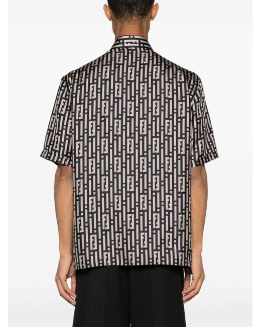 Fendi Black Ff-Print Silk Shirt for men