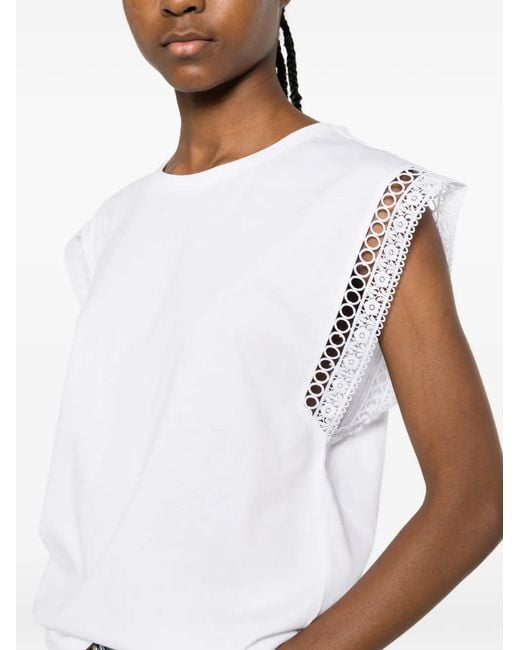 Twinset White Lace-Trim T-Shirt