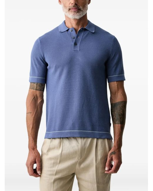 Hackett Blue Ribbed-Knit Short-Sleeve Polo Shirt for men