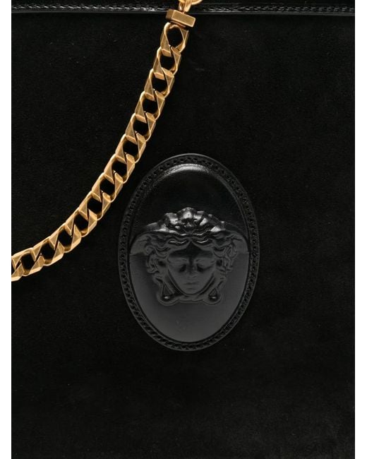 Versace Black Chain-Detail Leather Bucket Bag