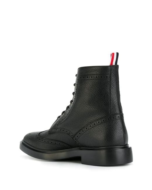 Thom Browne Black Wingtip Brogue Boots for men