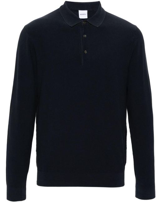 Aspesi Blue Long-sleeve Cotton Polo Top for men
