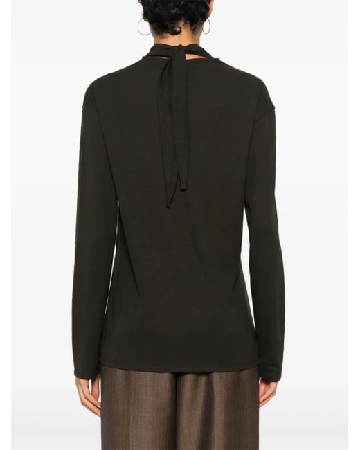Lemaire Black Cotton Jersey Scarf-Detail Tunic Top
