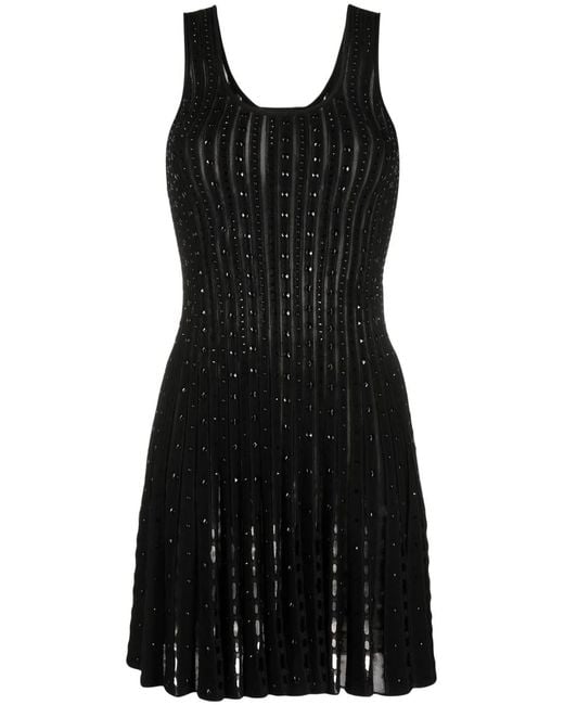 Versace Black Plissé-Knit Sleeveless Minidress