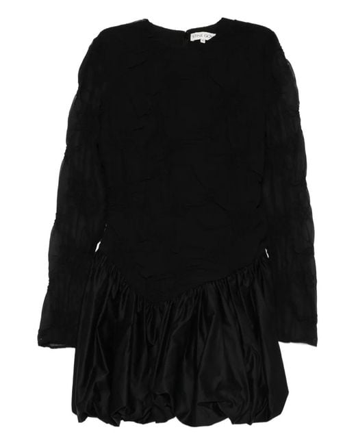 Stine Goya Black Smocked-Flowers Mini Dress