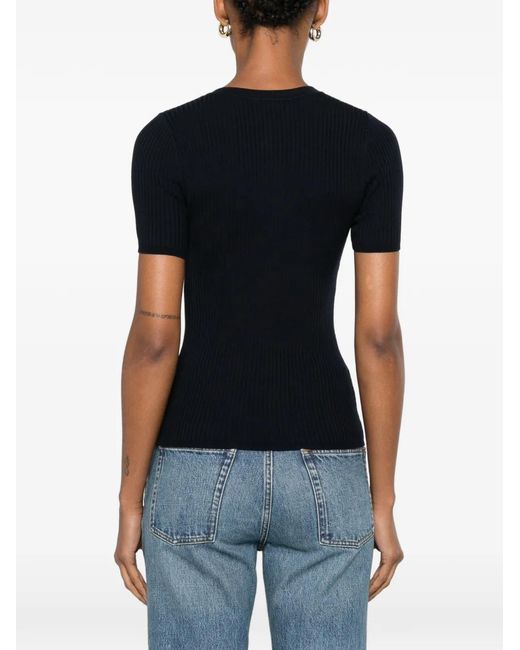 Sandro Black Ribbed-Knit Buttoned Top