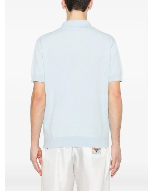 Casablanca Blue Pointelle Monogram Polo Shirt for men