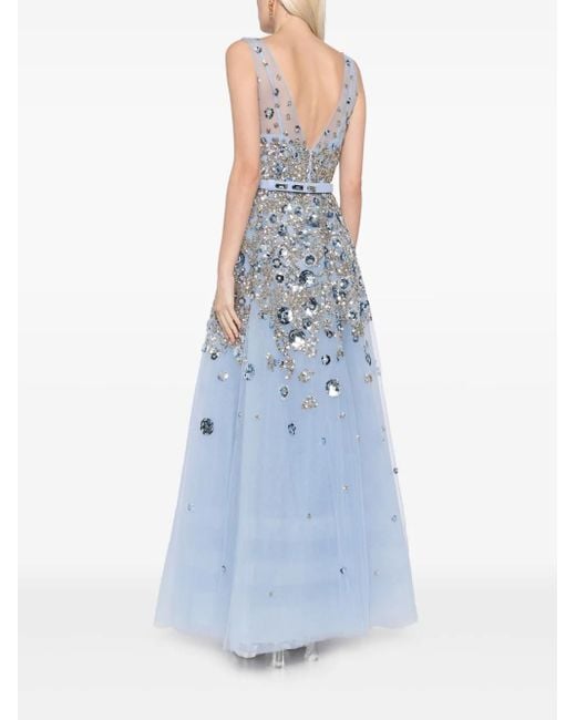 Saiid Kobeisy Blue Bead-Embellished Tulle Gown