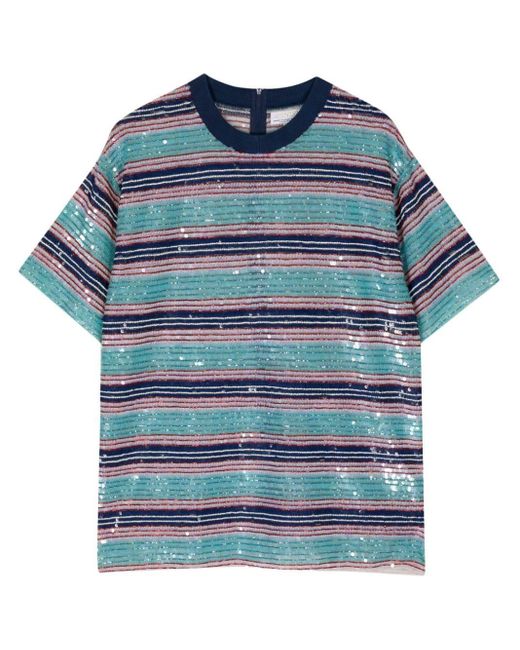 Ashish Blue Striped Sequin-embellished T-shirt