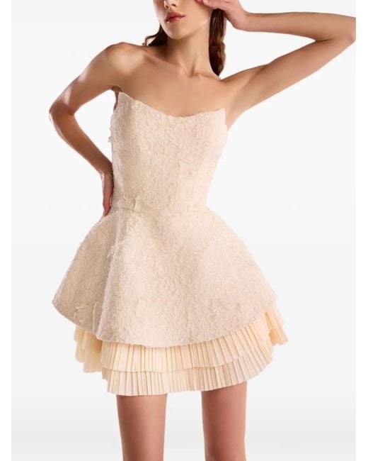 Gaby Charbachy Natural Pleated-Trim Textured Mini Dress