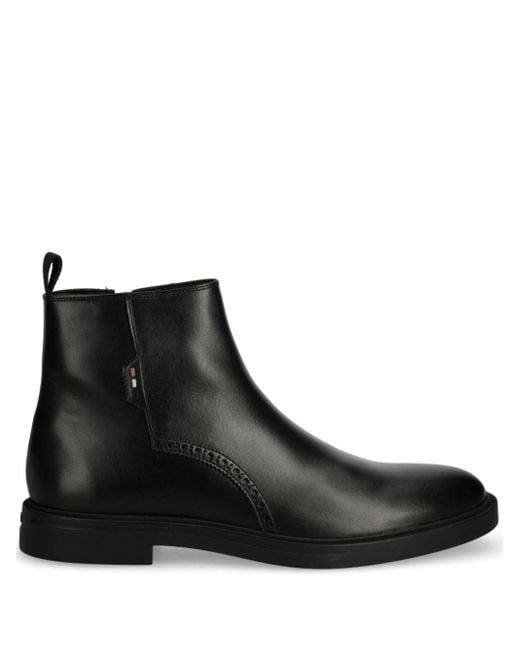 Boss Black Leather Ankle Boots for men