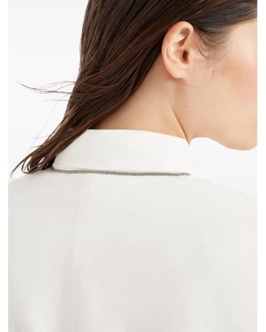 Brunello Cucinelli White Linen Jacket With Belt And Precious Details