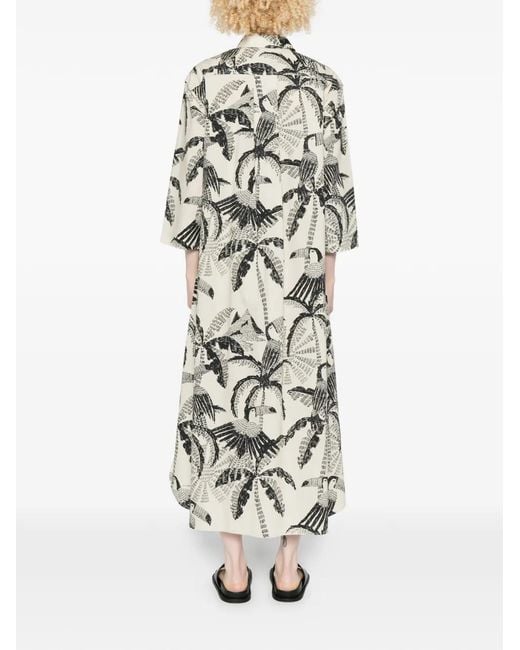 Psophia White Palm-Tree Pattern Midi Dress