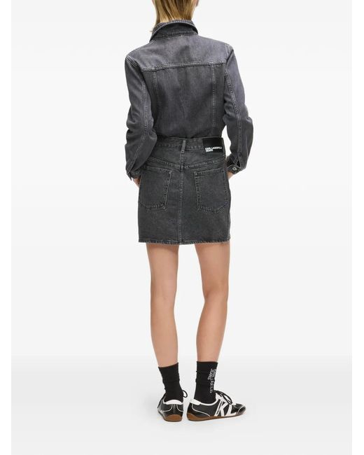 Karl Lagerfeld Gray Lace-Up Denim Mini Skirt