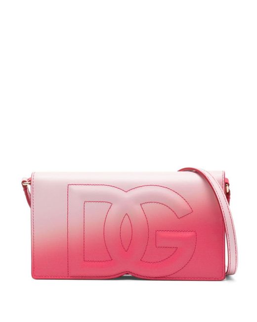 Dolce & Gabbana Pink Logo-embroidered Leather Crossbody Bag