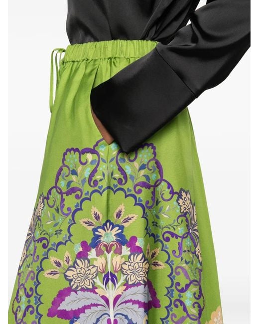 LaDoubleJ Green Floral-Print Maxi Skirt